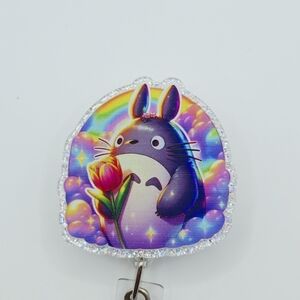 Cute Totoro Badge Reel with Rainbow Design